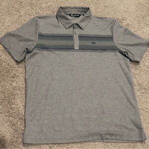 Travis Mathew Gray Polo Shirt with Striped Detail